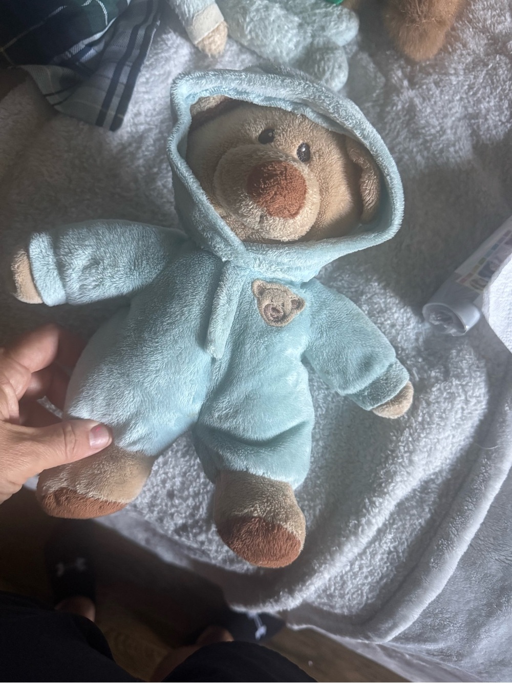 Plush Teddy Bear in Light Blue Hoodie - Soft Kids Toy